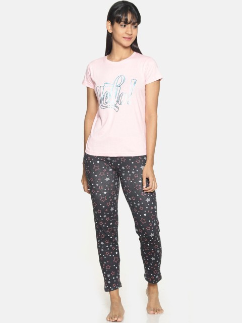 

Kryptic Women Pink & Black Printed Night suit