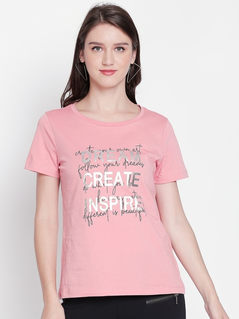 

Honey by Pantaloons Women Pink Printed Round Neck Pure Cotton T-shirt