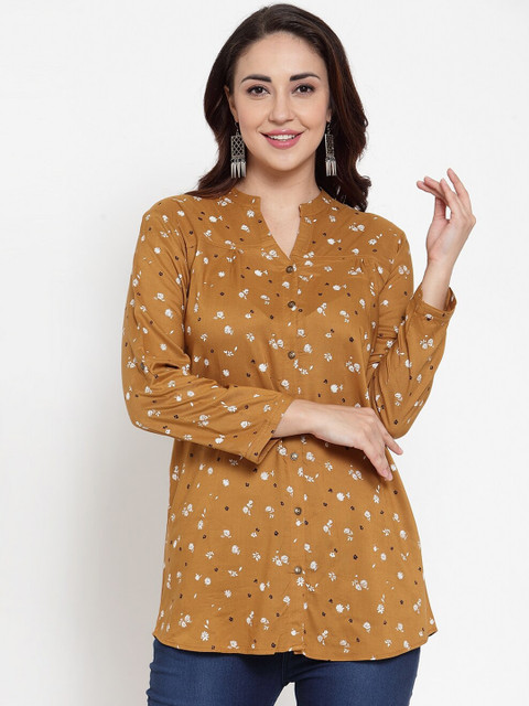 

Baani Creations Women Brown & White Regular Fit Floral Printed Casual Shirt
