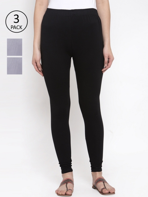 

TAG 7 Women Pack Of 3 Solid Leggings, Black