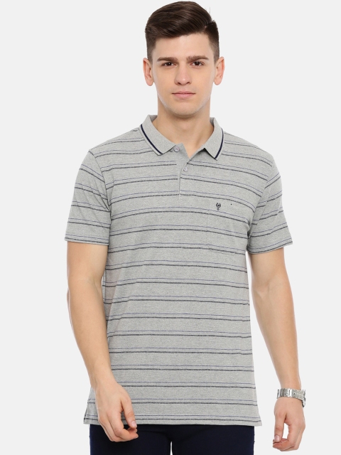

Classic Polo Men Grey Striped Polo Collar T-shirt