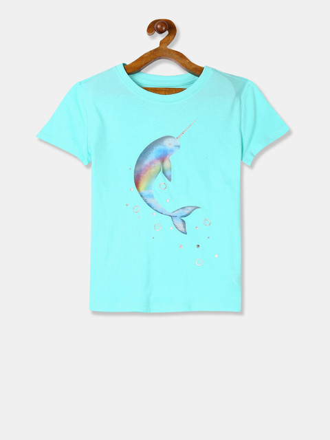 

GAP Girls Blue Printed Round Neck T-shirt
