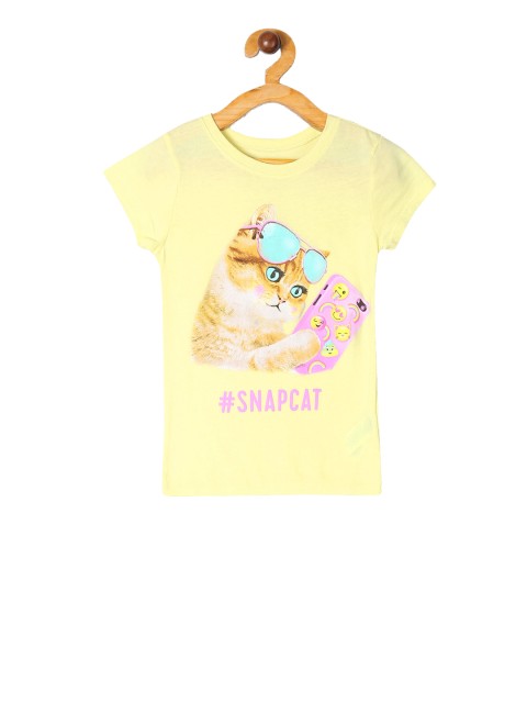 

The Childrens Place Girls Yellow Printed Round Neck T-shirt