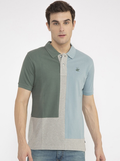 

Beverly Hills Polo Club Men Blue Colourblocked Polo Collar T-shirt