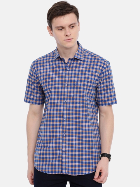 

Classic Polo Men Blue & Orange Slim Fit Checked Casual Shirt
