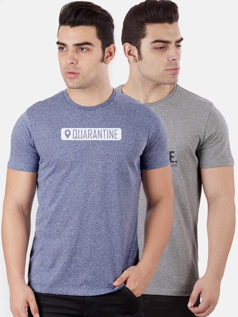 

Free Authority Men Pack of 2 Blue & Grey Printed Round Neck T-shirts
