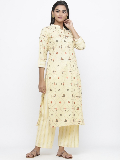 

Silai Bunai Women Yellow & Red Floral Print Kurta with Palazzos