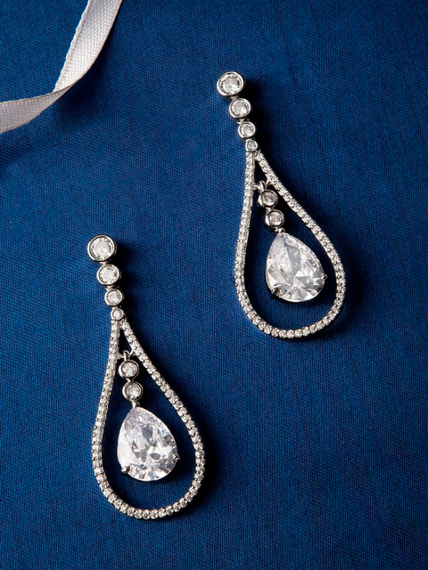 

TOKYO TALKIES X rubans FASHION ACCESSORIES Silver-Toned Teardrop Shaped Drop Earrings