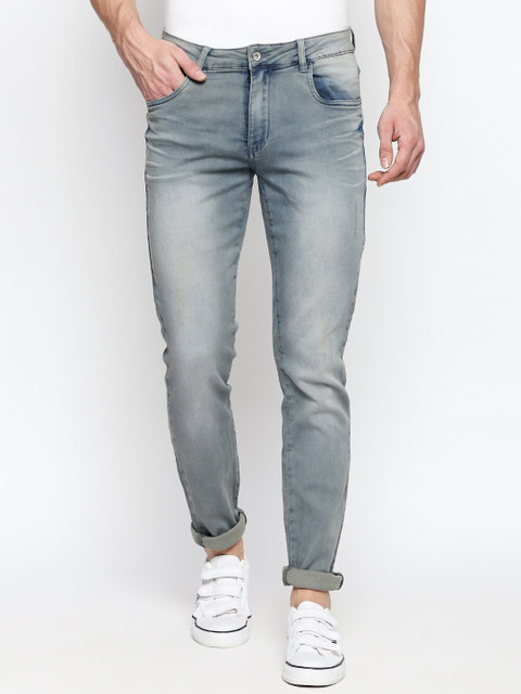 

Rex Straut Jeans Men Blue & Grey Lean Slim Fit Mid-Rise Low Distress Jeans