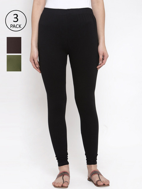 

TAG 7 Women Pack Of 3 Solid Leggings, Black