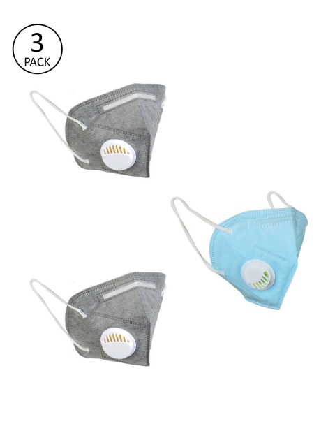 

OOMPH Unisex 3 Pcs Solid 5-Ply Valved Anti-Pollution Reusable KN95 Masks, Grey