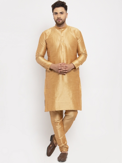

Jompers Men Gold-Coloured Solid Kurta with Churidar