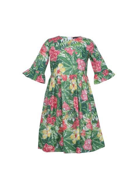

Tiddlywings Girls Green Tropical Printed Fit and Flare Dress