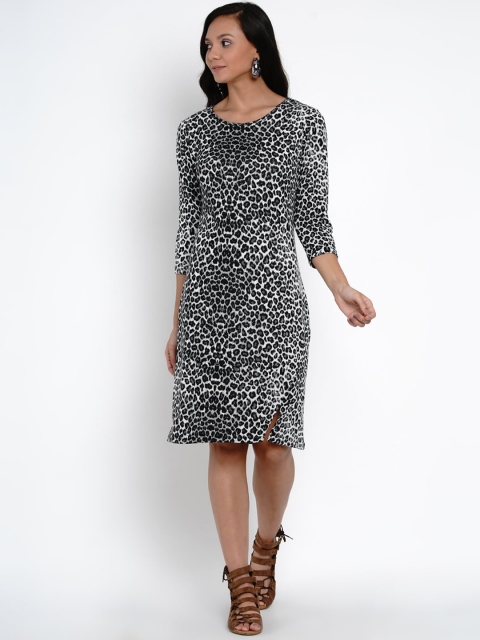 

Deal Jeans Women Grey & Black Animal Printed Knitted Sheath Dress