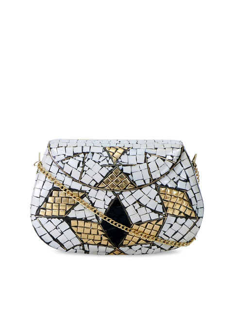 

Diwaah White & Gold Embellished Envelope Clutch
