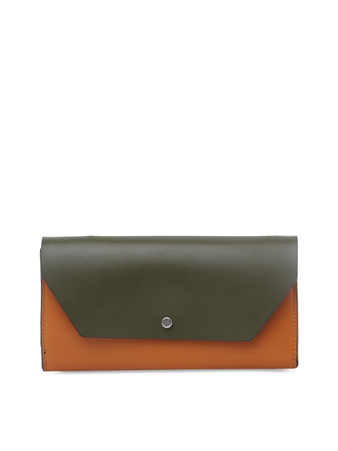 

CHARLES & KEITH Women Tan Brown & Green Colourblocked Two Fold Wallet