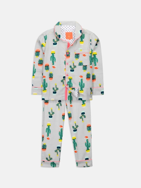 

Cherry Crumble Infants Grey Printed Night suit