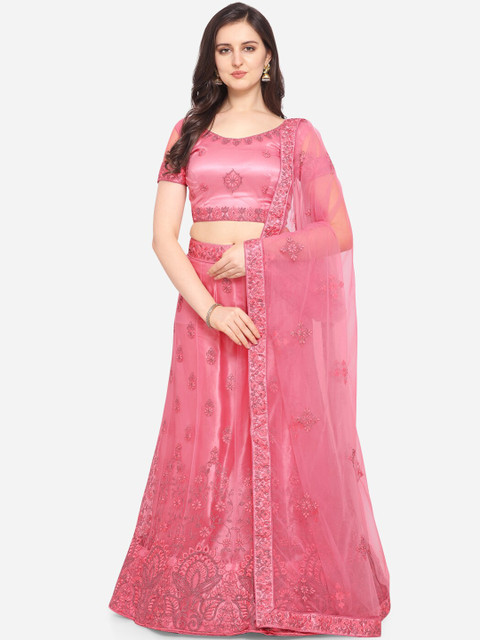 

VRSALES Pink Semi-Stitched Lehenga & Blouse with Dupatta
