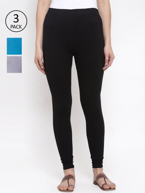 

TAG 7 Women Pack Of 3 Solid Leggings, Black