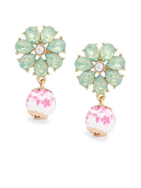 

Globus Gold-Plated Green & Pink Floral Drop Earrings