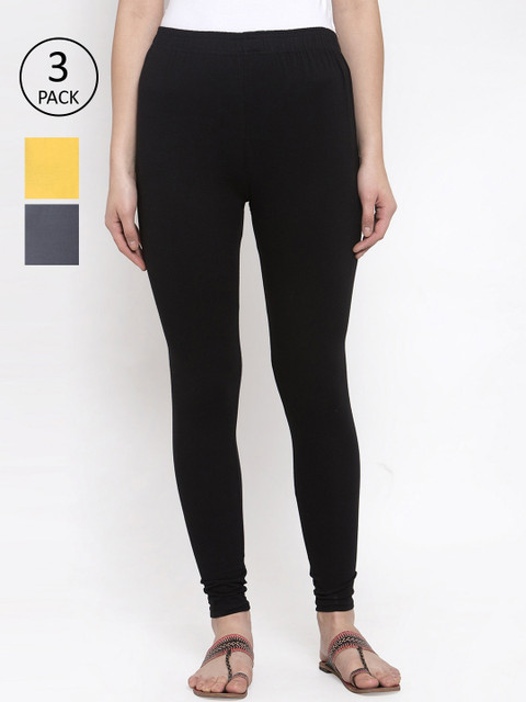 

TAG 7 Women Pack Of 3 Solid Leggings, Black