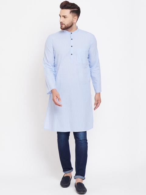 

even Men Blue & White Striped Straight Kurta