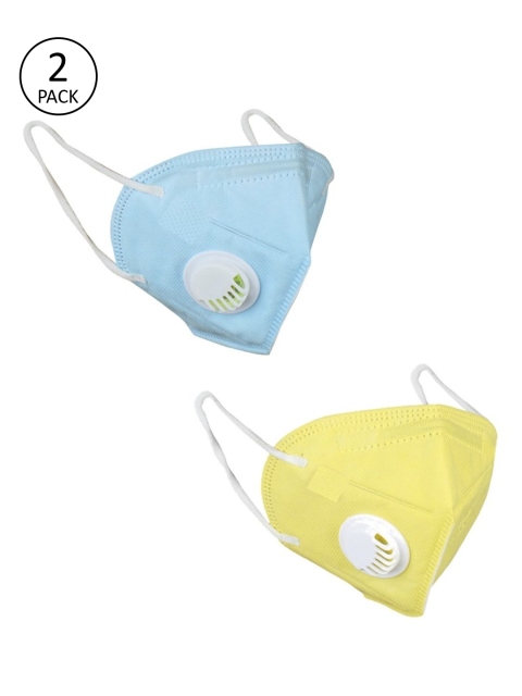 

OOMPH Unisex 2 Pcs Solid 5-Ply Valved Anti-Pollution Reusable KN95 Masks, Blue