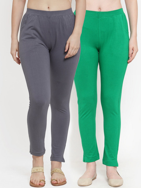 

TAG 7 Women Pack Of 2 Solid Ankle-Length Straight-Fit Leggings, Grey