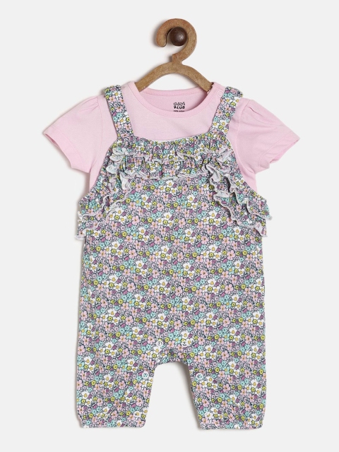 

MINI KLUB Infants Pink & Green Printed Rompers With T-shirt