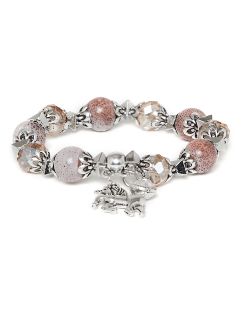 

ZeroKaata Silver-Toned & Brown Metal Elasticated Horse Charm Bracelet