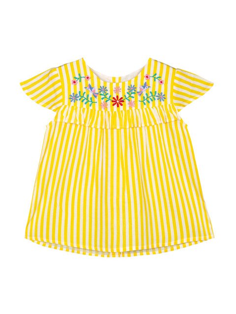 

Budding Bees Girls Yellow & White Striped Floral Embroidered Top