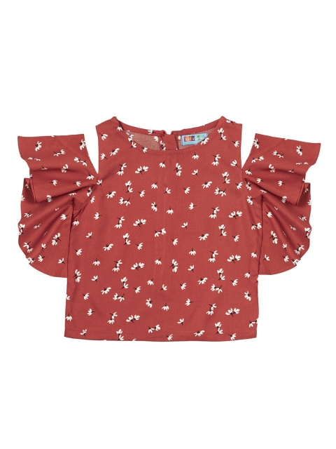 

Kid Studio Girls Red & White Floral Printed Pure Cotton Top
