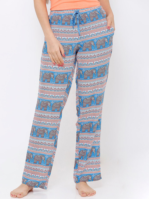 

Heart 2 Heart Women Blue & Off-White Elephant Printed Lounge Pants