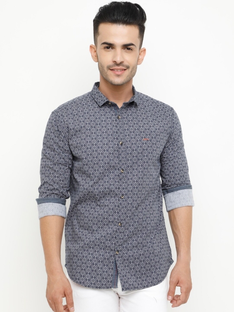 

SHOWOFF Men Navy Blue Slim Fit Printed Casual Shirt