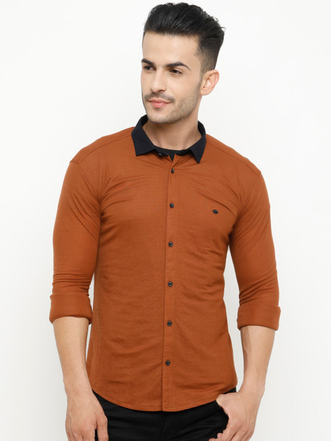

SHOWOFF Men Tan Brown Slim Fit Solid Casual Shirt