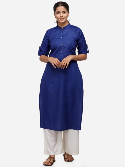 

Silk Bazar Women Navy Blue Solid Straight Kurta