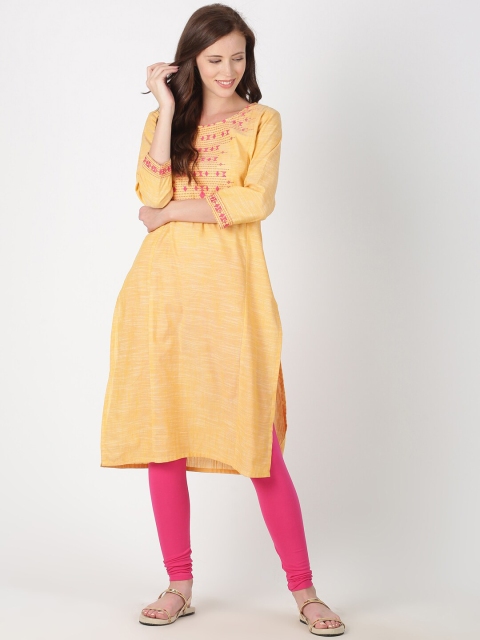 

Saffron Threads Women Yellow Embroidered A-Line Kurta