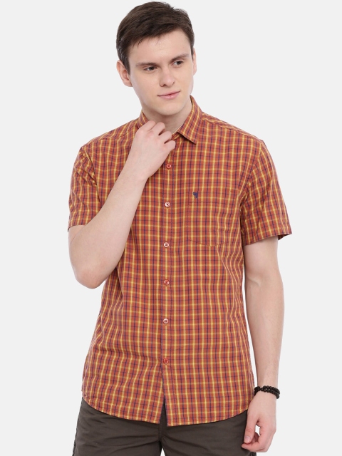 

Classic Polo Men Orange & Navy Blue Slim Fit Checked Casual Shirt
