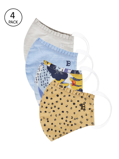 

Bene Kleed Women Pack of 4 Printed Reusable 3-Layers Cloth Masks, Multi