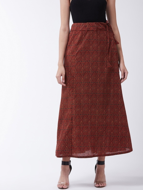 

InWeave Women Rust-Coloured & Green Kalamkari Printed Flared Maxi Skirt