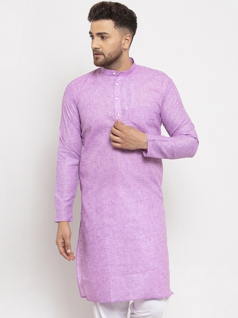 

Jompers Men Lavender Self Design Straight Kurta