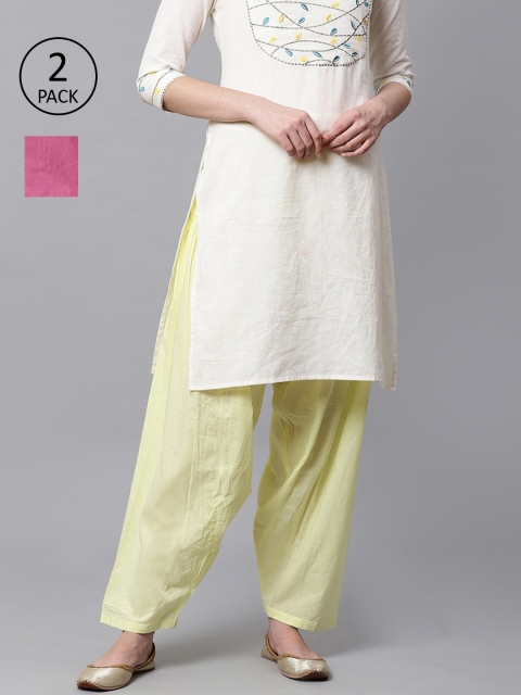 

Kifahari Women Pack Of 2 Solid Loose-Fit Salwars, Yellow