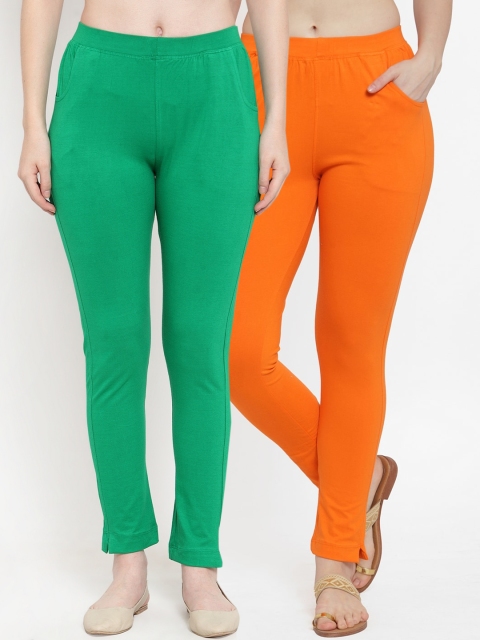 

TAG 7 Women Pack Of 2 Solid Straight-Fit Ankle-Length Leggings, Orange