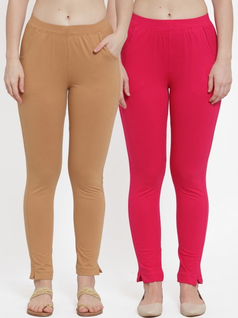 

TAG 7 Women Pack Of 2 Solid Straight-Fit Ankle-Length Leggings, Magenta