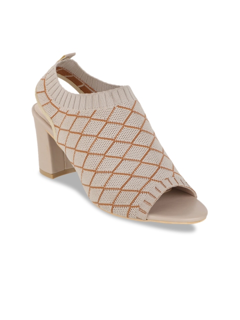 

Sherrif Shoes Women Beige Woven Design Block Heels