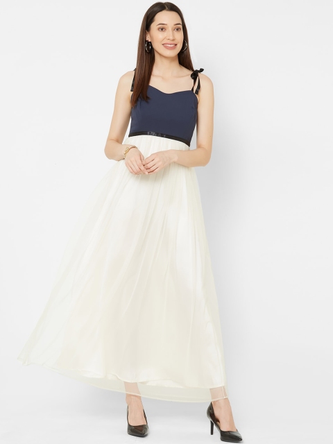 

MISH Women Navy Blue & Off-White Colourblocked Maxi Dress