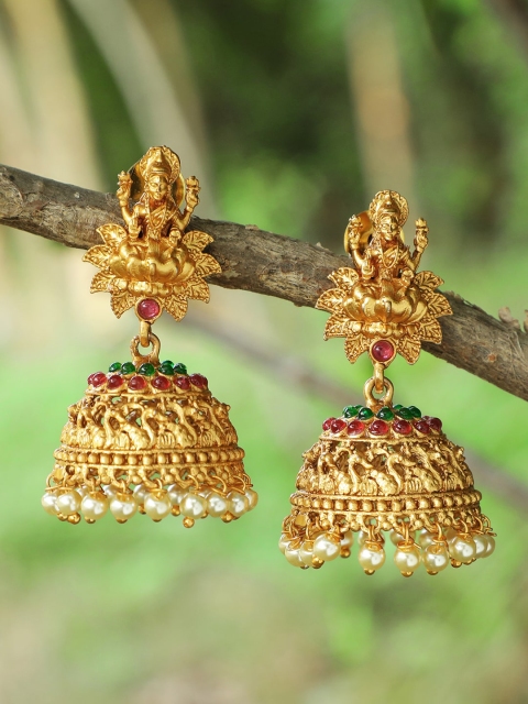 

Adwitiya Collection 24 CT Gold-Plated Dome Shaped Jhumkas
