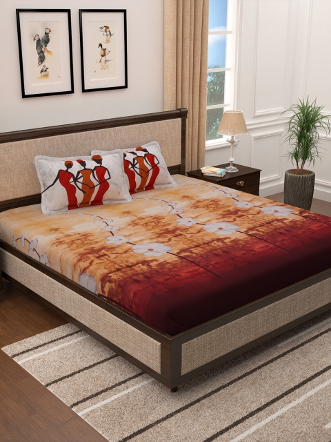 

Story@home Orange & White Floral 300 TC Cotton 1 King Bedsheet with 2 Pillow Covers