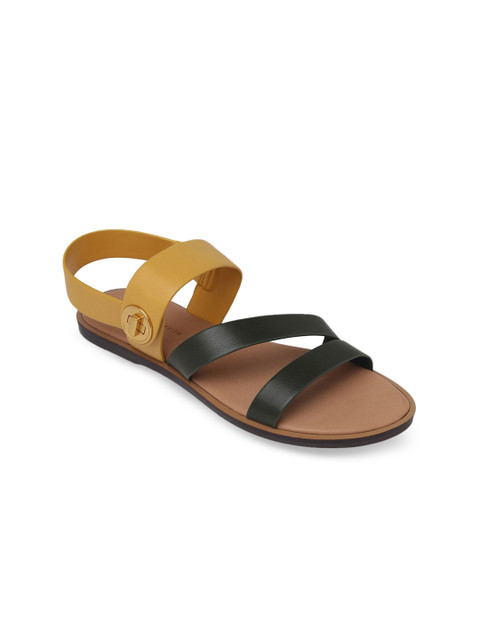 

CHARLES & KEITH Women Mustard Colourblocked PU Open Toe Flats