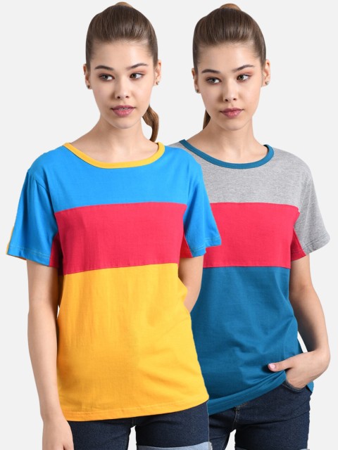 

Kotty Women Pack of 2 Colourblocked Round Neck T-shirt, Red